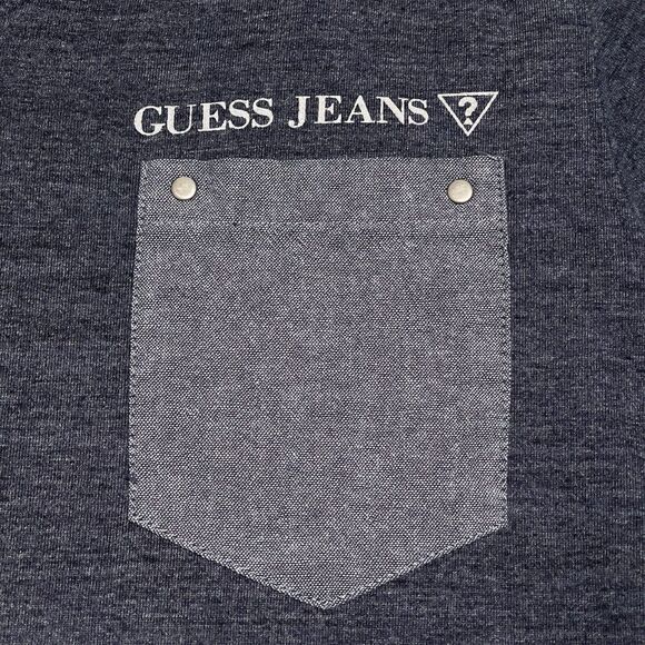 Guess Jeans Shirt Mens Medium Blue Denim V-Neck Cotton Pocket Los Angeles 1981 - Picture 3 of 8